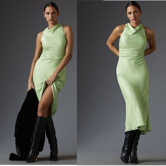 Anthropologie The Perla Racerback Metallic Midi Dress size L new nwt chartreuse - Picture 5 of 6